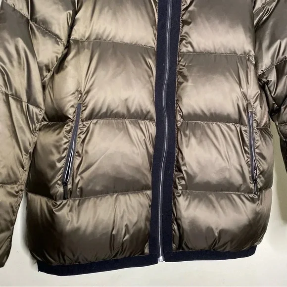 BCBGMaxAzria Metallic Green Quilted Down Puffer Jacket Coat Women Small Gorpcore